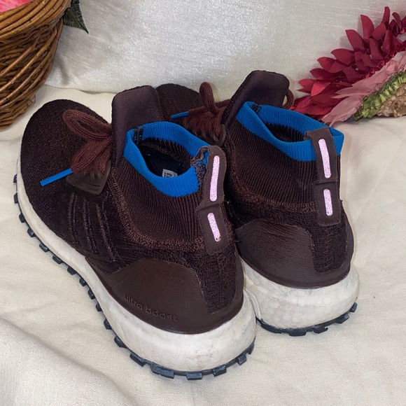 Mens Ultra Boost Shoes Brown with Blue accent